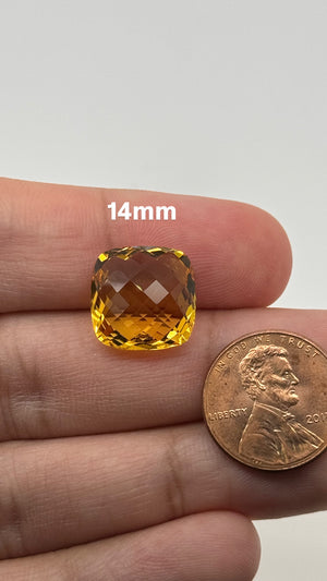 Natural Cushion Double Side Checkered Citrine AAA Loose Gemstone Available in 8MM-14MM