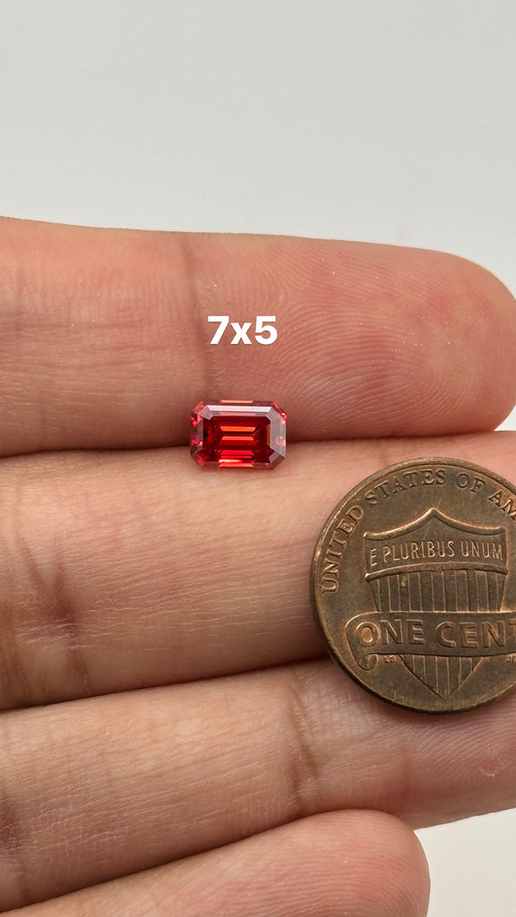 Pigeon Blood Red Coated Moissanite Gemstone 6x4mm - 7x5MM - Emerald Cut Loose Stone for Jewelry - Custom Ring and Necklace Making Supplies