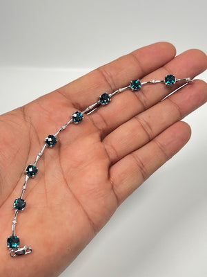 0.01 Ct Diamond & 7.12 Ct London Blue Topaz Bracelet – Cushion Cut Checkered Gemstones in 14K White Gold, 7 Inch Fine Jewelry
