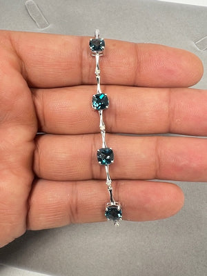 0.01 Ct Diamond & 7.12 Ct London Blue Topaz Bracelet – Cushion Cut Checkered Gemstones in 14K White Gold, 7 Inch Fine Jewelry