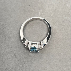 0.20 Ct Diamond And 1.70 Ct Oval Aquamarine Three Stone Engagement Ring in 18K White Gold, Ring, Size 7, Aquamarine & Diamond Jewelry