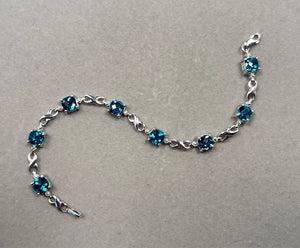 0.01 Ct Diamond & 7.12 Ct London Blue Topaz Bracelet – Cushion Cut Checkered Gemstones in 14K White Gold, 7 Inch Fine Jewelry