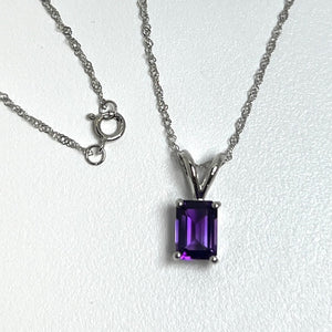 Emerald Cut Amethyst Pendant 0.65 Ct AAA Quality in 14K White Gold with 18 Inch Chain | Amethyst Solitaire Necklace Gift for Her