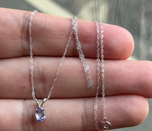 0.30-0.56 Ct Oval Tanzanite Pendant | 6x4mm A Quality Solitaire Gemstone | 14K White Gold Necklace | Dainty December Birthstone Gift