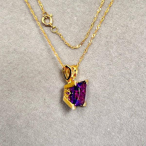 2.10 Ct Princess Cut Amethyst Pendant in 14K Yellow Gold – AAA Solitaire Amethyst Scroll Necklace with 18 Inch Chain – Gift for Her