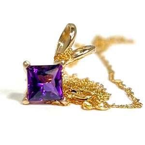 0.50–0.70 Ct Princess Cut Amethyst Pendant in 14K Yellow Gold, AAA Solitaire Amethyst Necklace, 5mm Amethyst Necklace