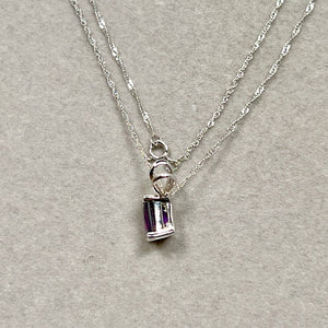 1.40-1.75 Ct Princess Cut Amethyst Pendant in 14K White Gold – 7mm AAA Solitaire Amethyst Necklace with Singapore Chain