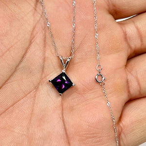 1.40-1.75 Ct Princess Cut Amethyst Pendant in 14K White Gold – 7mm AAA Solitaire Amethyst Necklace with Singapore Chain