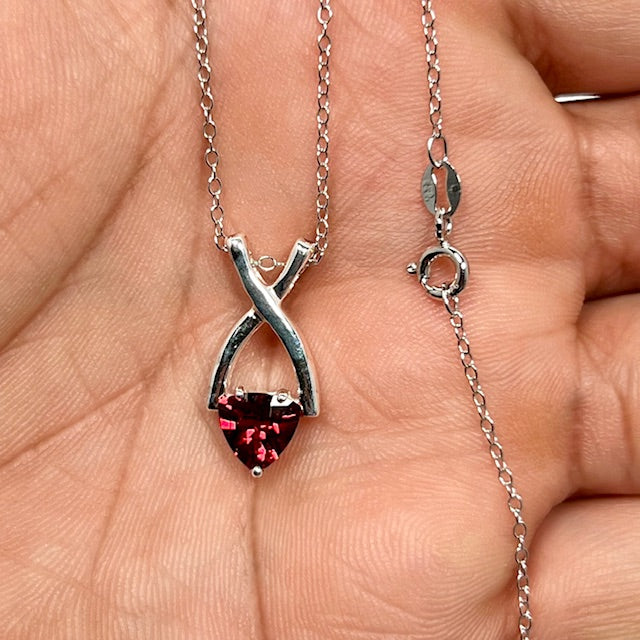 6mm Trillion Cut Garnet Pendant in Silver – 0.78-0.90 Ct AA Quality Solitaire Necklace with 18