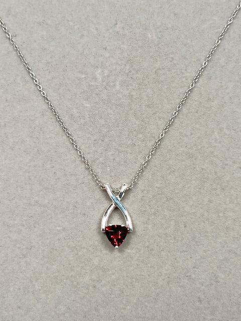 6mm Trillion Cut Garnet Pendant in Silver – 0.78-0.90 Ct AA Quality Solitaire Necklace with 18