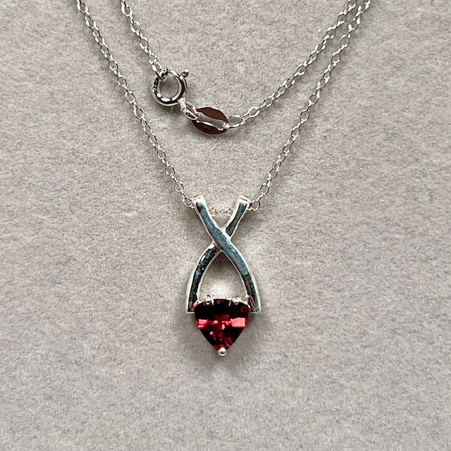 6mm Trillion Cut Garnet Pendant in Silver – 0.78-0.90 Ct AA Quality Solitaire Necklace with 18