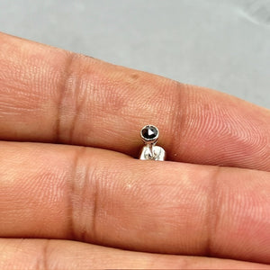 0.11-0.13 Ct Black Diamond Men’s Stud Earrings 14K White Gold Rose Cut Solitaire Bezel Set Minimalist Jewelry Gift for Him