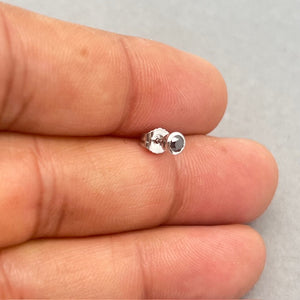 0.11-0.13 Ct Black Diamond Men’s Stud Earring in 18K White Gold | Round Solitaire Bezel Set Black Diamond Earring for Anniversary Gift