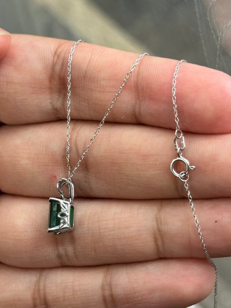 8x6mm Natural Emerald Pendant 1.10-1.93 Ct – AA Emerald Cut Solitaire Necklace in Platinum with 18K White Gold Chain