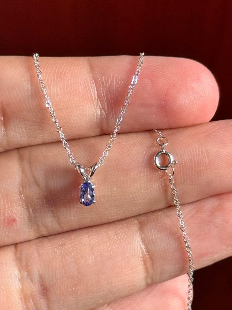 0.20-0.29 Ct Oval Tanzanite Pendant 5x3mm AA Solitaire in 14K White Gold with 18-Inch Chain