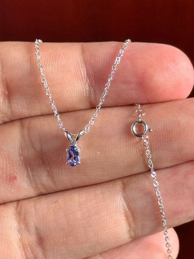 0.20-0.29 Ct Oval Tanzanite Pendant 5x3mm AA Solitaire in 14K White Gold with 18-Inch Chain