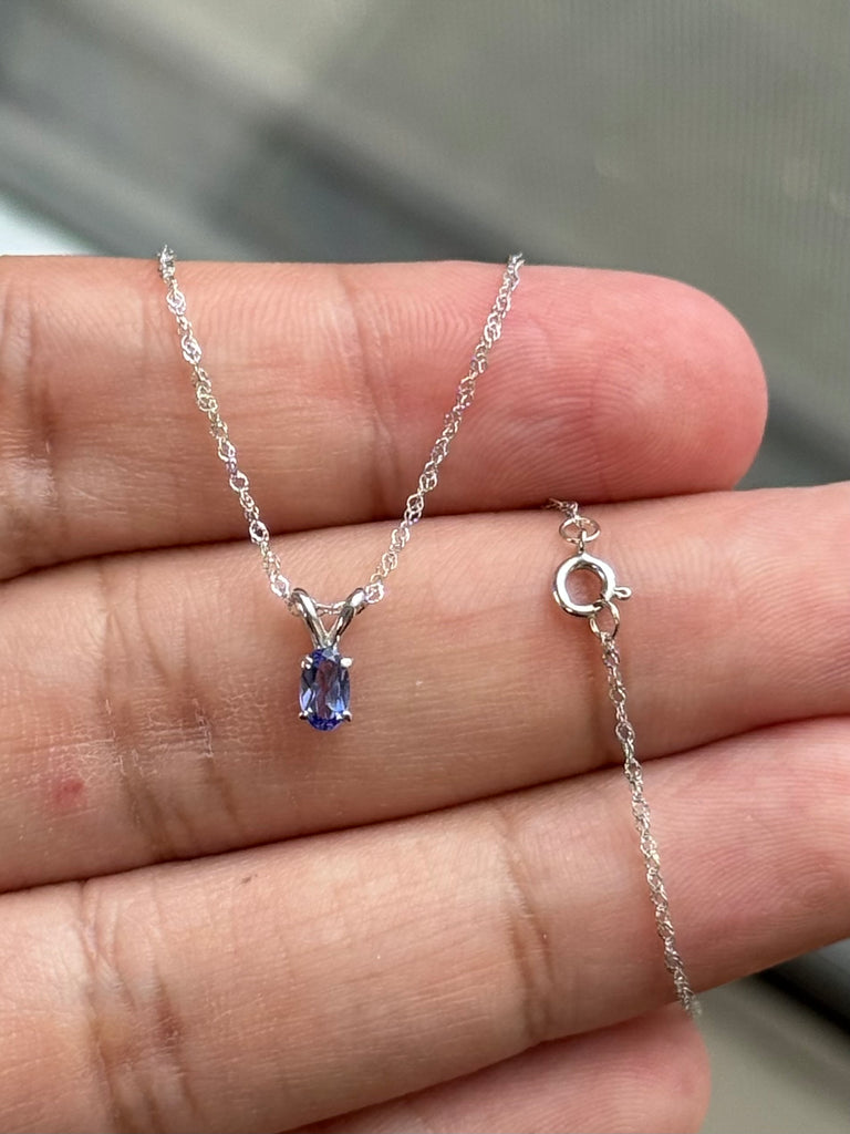 0.20-0.29 Ct Oval Tanzanite Pendant 5x3mm AA Solitaire in 14K White Gold with 18-Inch Chain