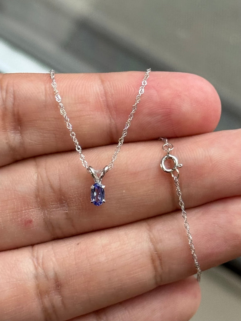 0.20-0.29 Ct Oval Tanzanite Pendant 5x3mm AA Solitaire in 14K White Gold with 18-Inch Chain