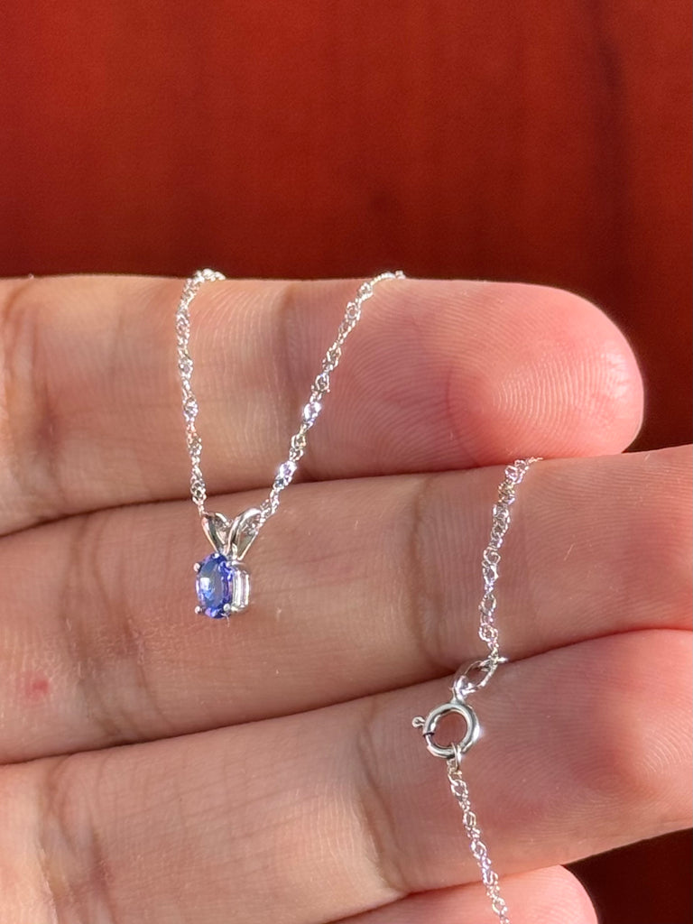 0.20-0.29 Ct Oval Tanzanite Pendant 5x3mm AA Solitaire in 18K White Gold with 18-Inch Chain