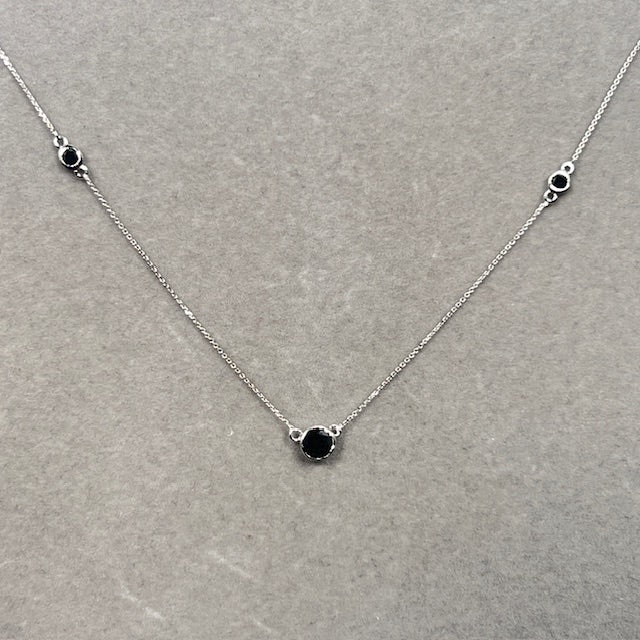 Black Diamond Necklace 1 Ct | 14K White Gold Bezel Set | Minimalist Elegant Jewelry for Women