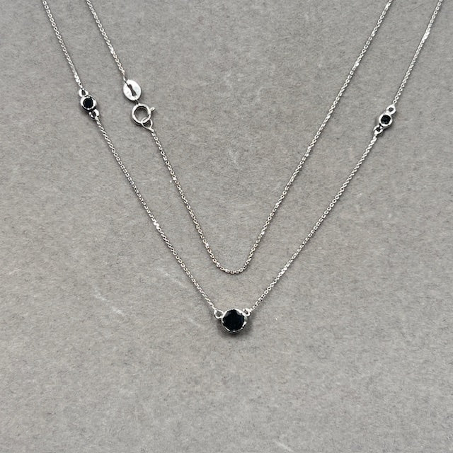 Black Diamond Necklace 1 Ct | 14K White Gold Bezel Set | Minimalist Elegant Jewelry for Women