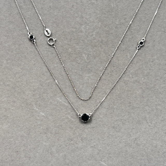 Black Diamond Necklace 1 Ct | 14K White Gold Bezel Set | Minimalist Elegant Jewelry for Women