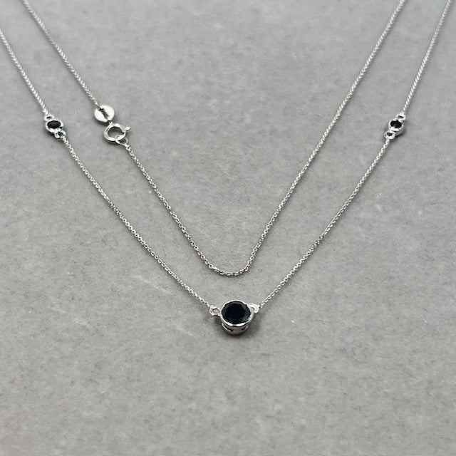 Black Diamond Necklace 1 Ct | 14K White Gold Bezel Set | Minimalist Elegant Jewelry for Women