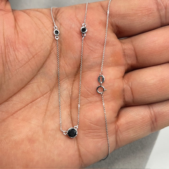 Black Diamond Necklace 1 Ct | 14K White Gold Bezel Set | Minimalist Elegant Jewelry for Women