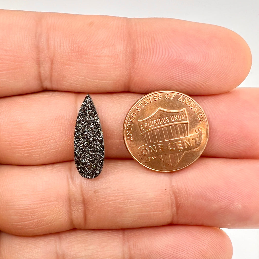Black Druzy Quartz Pear Cabochon