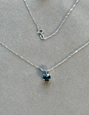 London Blue Topaz Pendant Necklace: 18K White Gold Solitaire, December Birthstone
