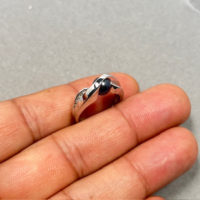 0.14 Cts Diamond & 7mm Cultured Pearl Ring in 14K White Gold | Elegant June Birthstone Ring, Minimalist Pearl Diamond Ring for Women size 6.5