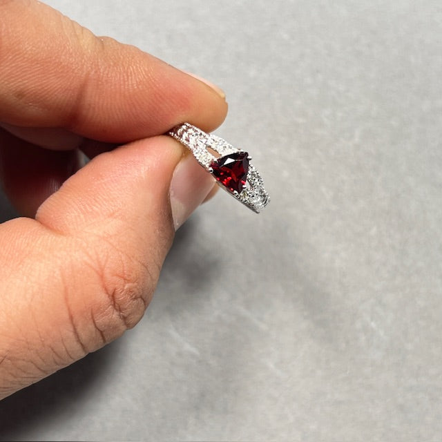 0.04 Cts Diamond & 0.93 Cts Garnet Ring in 14K White Gold | Genuine Garnet Birthstone Ring, January Birthstone, Garnet Diamond Ring Size 6.5