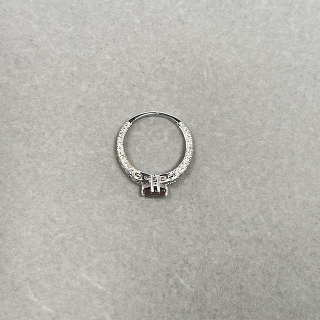 0.04 Cts Diamond & 0.93 Cts Garnet Ring in 14K White Gold | Genuine Garnet Birthstone Ring, January Birthstone, Garnet Diamond Ring Size 6.5