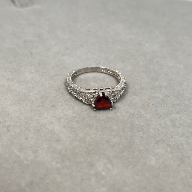 0.04 Cts Diamond & 0.93 Cts Garnet Ring in 14K White Gold | Genuine Garnet Birthstone Ring, January Birthstone, Garnet Diamond Ring Size 6.5