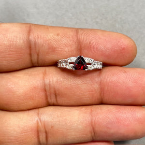 0.04 Cts Diamond & 0.93 Cts Garnet Ring in 14K White Gold | Genuine Garnet Birthstone Ring, January Birthstone, Garnet Diamond Ring Size 6.5