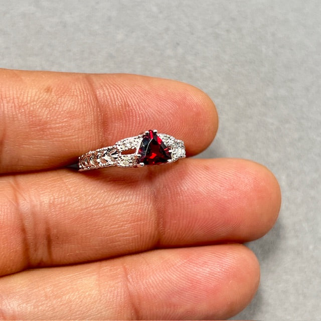 0.04 Cts Diamond & 0.93 Cts Garnet Ring in 14K White Gold | Genuine Garnet Birthstone Ring, January Birthstone, Garnet Diamond Ring Size 6.5