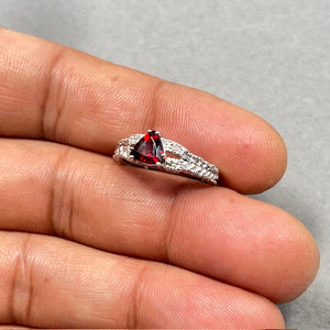 0.04 Cts Diamond & 0.93 Cts Garnet Ring in 14K White Gold | Genuine Garnet Birthstone Ring, January Birthstone, Garnet Diamond Ring Size 6.5