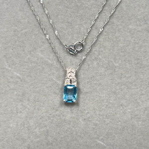 0.04 Cts Diamond & 1.21 Cts Swiss Blue Topaz Pendant in 14K White Gold | Natural Blue Topaz Necklace, December Birthstone Dainty Jewelry