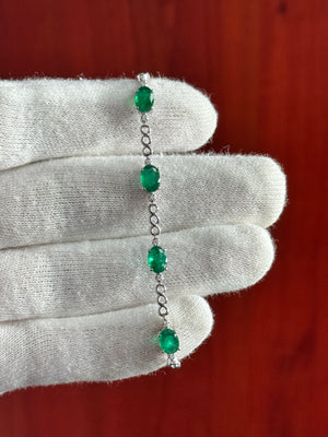 0.08 Ct Diamond and 5.85 Ct Natural Emerald Bracelet – 7x5 mm Oval Emerald & Diamond Tennis Bracelet in 14K White Gold