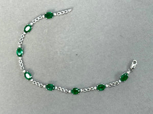 0.08 Ct Diamond and 5.85 Ct Natural Emerald Bracelet – 7x5 mm Oval Emerald & Diamond Tennis Bracelet in 14K White Gold