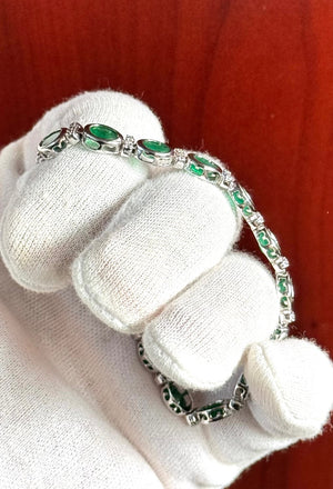 0.32 Ct Diamond -10.70 Ct Natural Emerald Eternity Bracelet  7x5 mm Oval Emerald & Diamond Tennis Bracelet in 14K White Gold