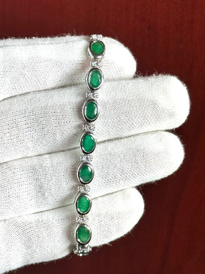 0.32 Ct Diamond -10.70 Ct Natural Emerald Eternity Bracelet  7x5 mm Oval Emerald & Diamond Tennis Bracelet in 14K White Gold