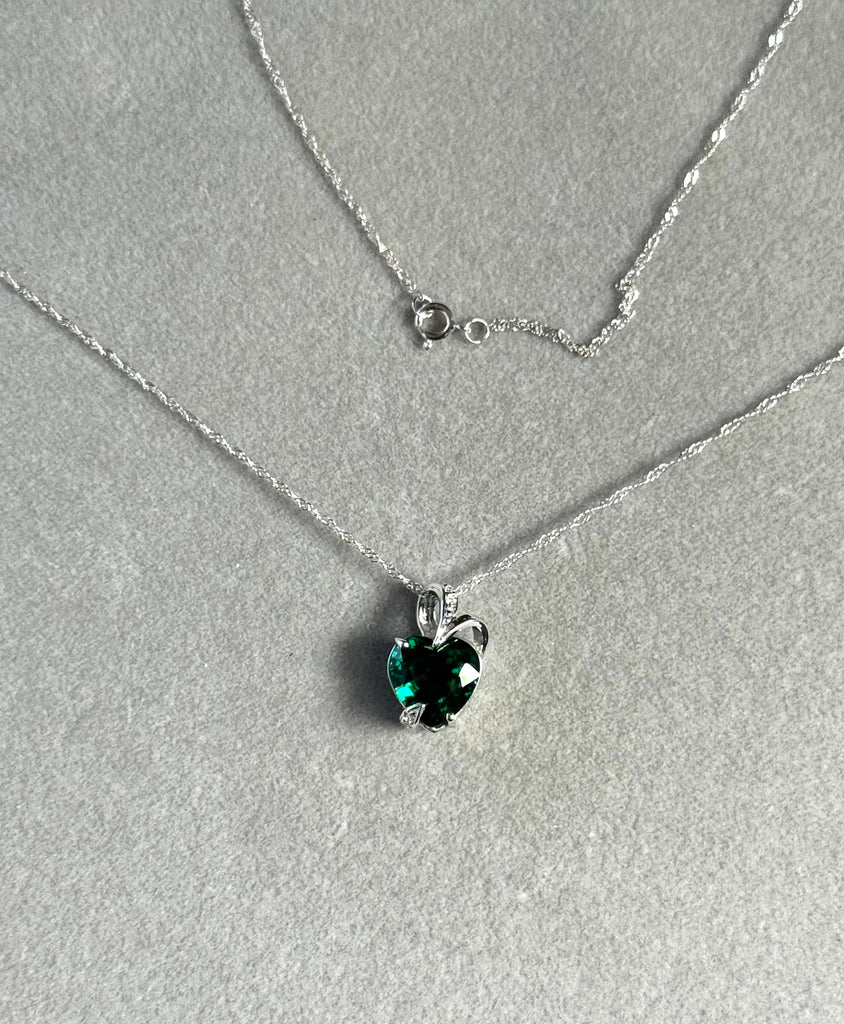 0.02 Cts Diamond & 1.75-3.00 Cts Russian Lab Created Emerald Pendant in14K White Gold
