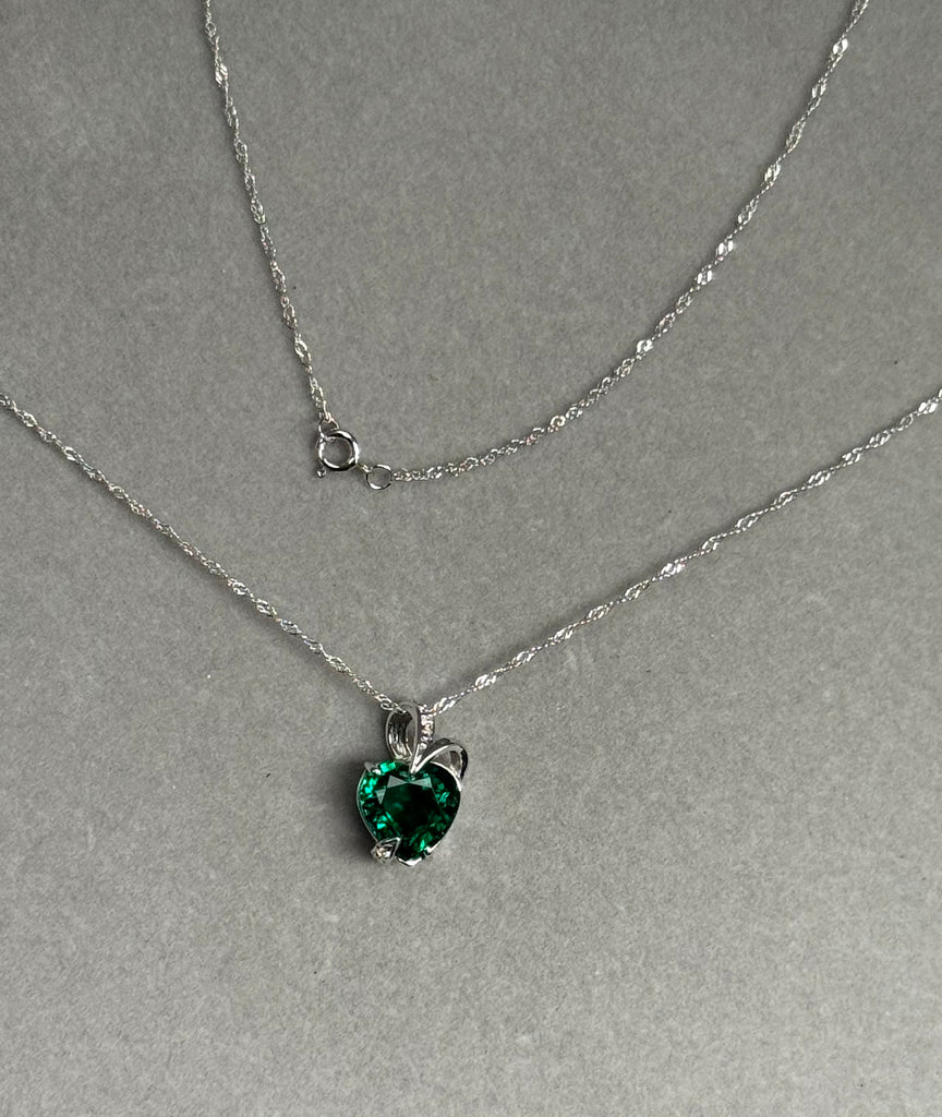 0.02 Cts Diamond & 1.75-3.00 Cts Russian Lab Created Emerald Pendant in14K White Gold