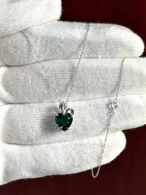 0.02 Cts Diamond & 1.75-3.00 Cts Russian Lab Created Emerald Pendant in14K White Gold