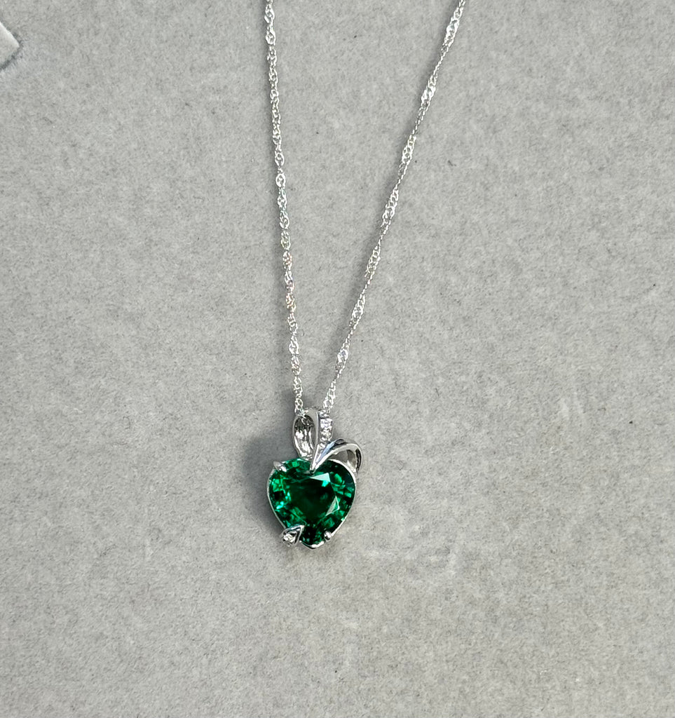 0.02 Cts Diamond & 1.75-3.00 Cts Russian Lab Created Emerald Pendant in14K White Gold