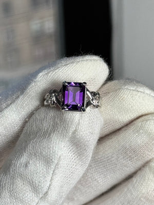 0.01 Ct Diamond & 2.25 Ct Amethyst Ring in 14K White Gold | Oval Amethyst Solitaire Ring | February Birthstone Jewelry | Size 5.5
