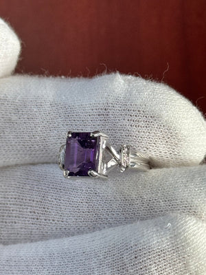 0.01 Ct Diamond & 2.25 Ct Amethyst Ring in 14K White Gold | Oval Amethyst Solitaire Ring | February Birthstone Jewelry | Size 5.5