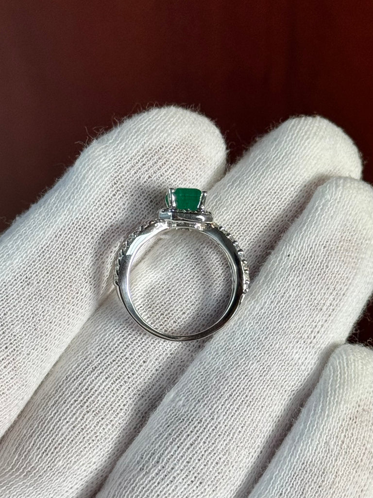 Emerald-Cut Emerald & Diamond 14K White Gold Ring - Size 7.5