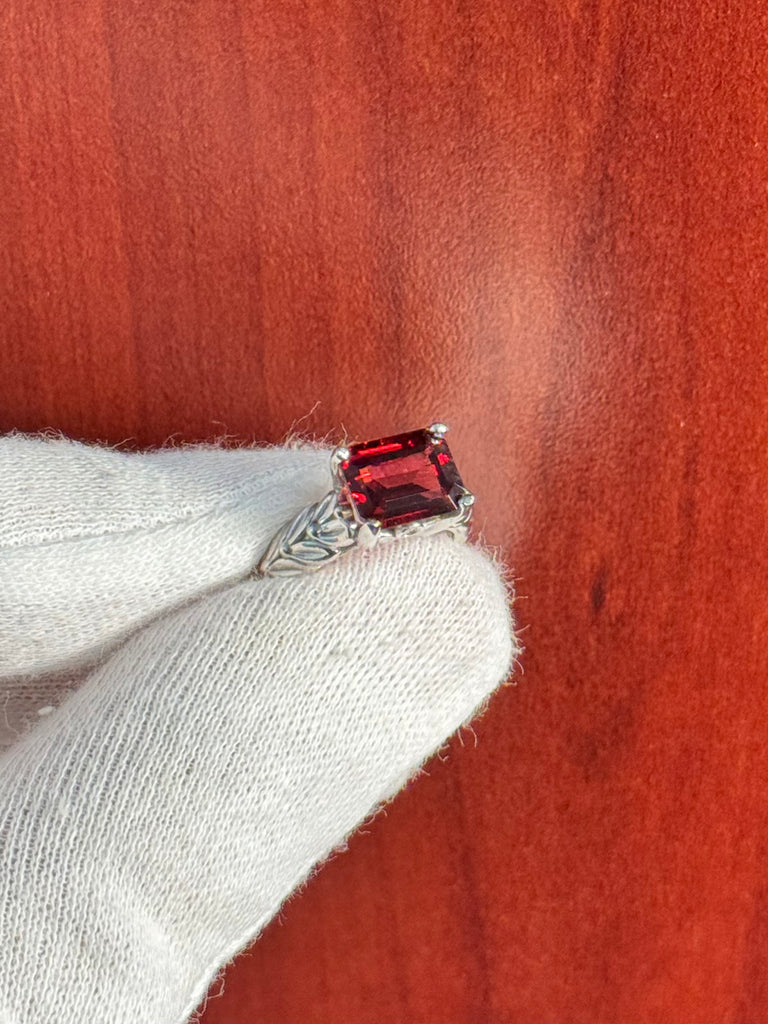 Emerald Cut Garnet and Diamond Ring in Silver – 4.05 Ct Garnet with 0.04 Ct Diamond Accent | January Birthstone Engagement, Cocktail Ring